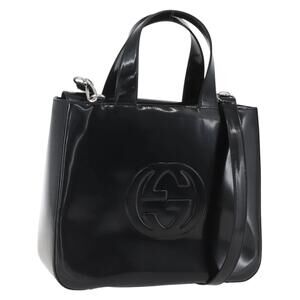 GUCCI Hand Bag Enamel 2way Black Silver 000 1013 0504 Auth ep12477
